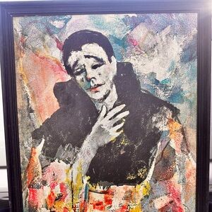 Vintage Mid-Century Sad Clown Lithograph on Canvas by Nathan Wasserberger